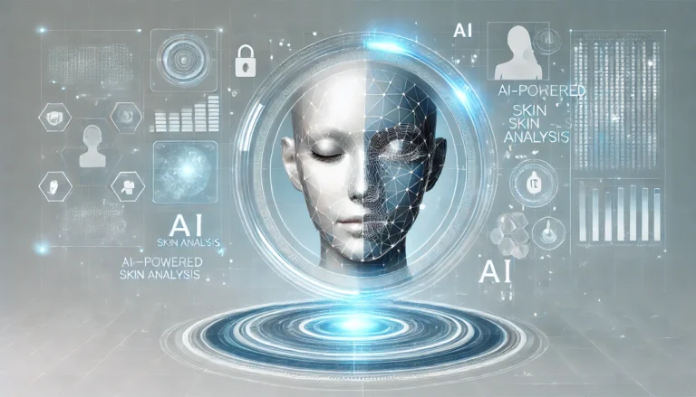 DALL·E 2025 02 13 14.48.06 A futuristic beauty technology concept featuring a sleek high tech interface with AI powered skin analysis. The image showcases a holographic display